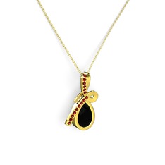 Büyük Ria Kolye - Garnet ve siyah zirkon 18 ayar altın kolye (40 cm altın rolo zincir) #pegiyz