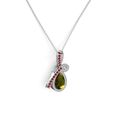 Büyük Ria Kolye - Garnet ve peridot 14 ayar beyaz altın kolye (40 cm beyaz altın rolo zincir) #pvtoxc