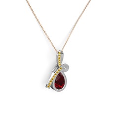 Büyük Ria Kolye - Sitrin ve garnet 14 ayar beyaz altın kolye (40 cm rose altın rolo zincir) #q3bn3i