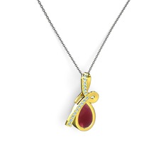 Büyük Ria Kolye - Akuamarin ve kök yakut 18 ayar altın kolye (40 cm gümüş rolo zincir) #q3ydj5