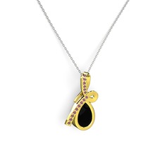 Büyük Ria Kolye - Kök yakut ve siyah zirkon 18 ayar altın kolye (40 cm beyaz altın rolo zincir) #q4124y