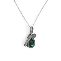 Büyük Ria Kolye - Swarovski ve yeşil kuvars 925 ayar siyah rodyum kaplama gümüş kolye (40 cm gümüş rolo zincir) #qaf2j6
