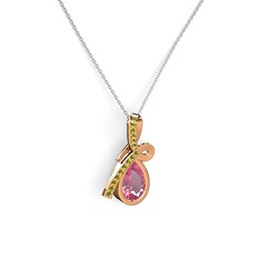 Peridot ve pembe kuvars 14 ayar rose altın kolye (40 cm gümüş rolo zincir)