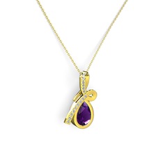 Büyük Ria Kolye - Swarovski ve ametist 14 ayar altın kolye (40 cm gümüş rolo zincir) #qv96j3