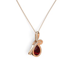 Büyük Ria Kolye - Beyaz zirkon ve garnet 14 ayar rose altın kolye (40 cm rose altın rolo zincir) #r170tt