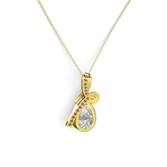 Büyük Ria Kolye - Kök yakut ve swarovski 8 ayar altın kolye (40 cm altın rolo zincir) #r2fo62