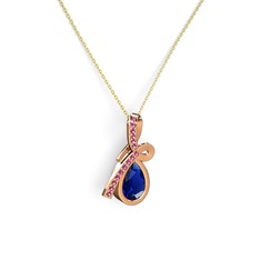 Büyük Ria Kolye - Rodolit garnet ve lab safir 18 ayar rose altın kolye (40 cm altın rolo zincir) #rmo038