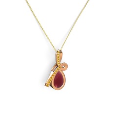 Sitrin ve kök yakut 18 ayar rose altın kolye (40 cm gümüş rolo zincir)