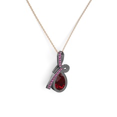 Rodolit garnet ve garnet 925 ayar siyah rodyum kaplama gümüş kolye (40 cm gümüş rolo zincir)