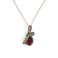 Büyük Ria Kolye - Sitrin ve rodolit garnet 925 ayar siyah rodyum kaplama gümüş kolye (40 cm rose altın rolo zincir) #s6qrbj