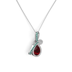 Kök zümrüt ve garnet 14 ayar beyaz altın kolye (40 cm beyaz altın rolo zincir)