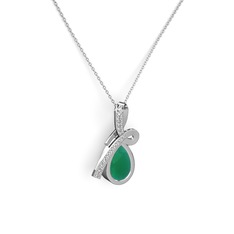 Büyük Ria Kolye - Swarovski ve kök zümrüt 8 ayar beyaz altın kolye (40 cm beyaz altın rolo zincir) #svnpv9
