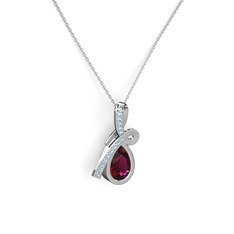 Akuamarin ve rodolit garnet 14 ayar beyaz altın kolye (40 cm beyaz altın rolo zincir)