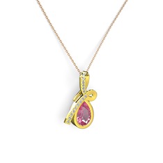 Büyük Ria Kolye - Pırlanta ve pembe kuvars 925 ayar altın kaplama gümüş kolye (0.225 karat, 40 cm rose altın rolo zincir) #t0b24n