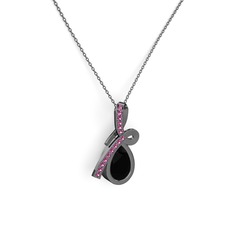 Rodolit garnet ve siyah zirkon 925 ayar siyah rodyum kaplama gümüş kolye (40 cm gümüş rolo zincir)