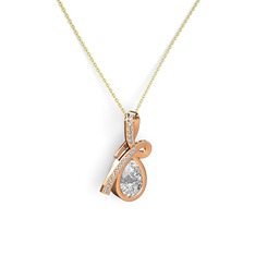 Büyük Ria Kolye - Beyaz zirkon ve swarovski 18 ayar rose altın kolye (40 cm altın rolo zincir) #t9alc9