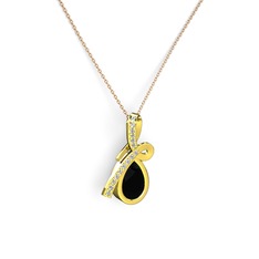 Büyük Ria Kolye - Swarovski ve siyah zirkon 14 ayar altın kolye (40 cm rose altın rolo zincir) #tebysy