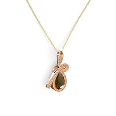 Büyük Ria Kolye - Beyaz zirkon ve dumanlı kuvars 18 ayar rose altın kolye (40 cm altın rolo zincir) #tfseyb