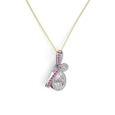 Büyük Ria Kolye - Rodolit garnet ve beyaz zirkon 925 ayar gümüş kolye (40 cm altın rolo zincir) #tmfthn