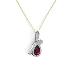 Akuamarin ve rodolit garnet 18 ayar beyaz altın kolye (40 cm altın rolo zincir)
