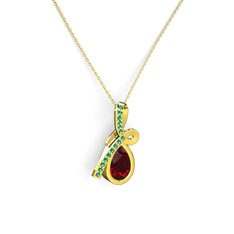 Yeşil kuvars ve garnet 14 ayar altın kolye (40 cm gümüş rolo zincir)