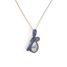 Lab safir ve swarovski 925 ayar siyah rodyum kaplama gümüş kolye (40 cm gümüş rolo zincir)
