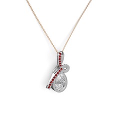 Garnet ve beyaz zirkon 925 ayar gümüş kolye (40 cm rose altın rolo zincir)
