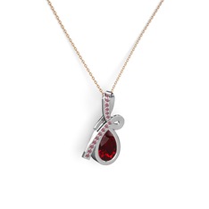 Büyük Ria Kolye - Kök yakut ve garnet 8 ayar beyaz altın kolye (40 cm rose altın rolo zincir) #v55pq1