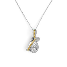 Büyük Ria Kolye - Sitrin ve swarovski 925 ayar gümüş kolye (40 cm beyaz altın rolo zincir) #vykqc