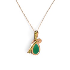 Peridot ve kök zümrüt 18 ayar rose altın kolye (40 cm rose altın rolo zincir)