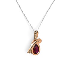Büyük Ria Kolye - Dumanlı kuvars ve rodolit garnet 18 ayar rose altın kolye (40 cm beyaz altın rolo zincir) #wh4yt8