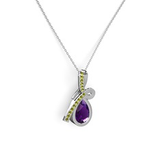 Peridot ve ametist 14 ayar beyaz altın kolye (40 cm beyaz altın rolo zincir)