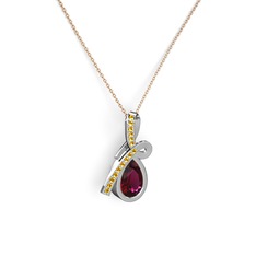 Sitrin ve rodolit garnet 925 ayar gümüş kolye (40 cm rose altın rolo zincir)