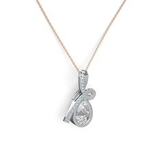 Büyük Ria Kolye - Akuamarin ve swarovski 925 ayar gümüş kolye (40 cm rose altın rolo zincir) #z6pcem
