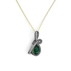 Büyük Ria Kolye - Swarovski ve yeşil kuvars 925 ayar siyah rodyum kaplama gümüş kolye (40 cm altın rolo zincir) #z7t6s5