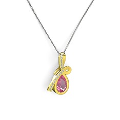 Büyük Ria Kolye - Swarovski ve pembe kuvars 8 ayar altın kolye (40 cm gümüş rolo zincir) #zi1szz