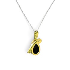 Peridot ve siyah zirkon 18 ayar altın kolye (40 cm beyaz altın rolo zincir)