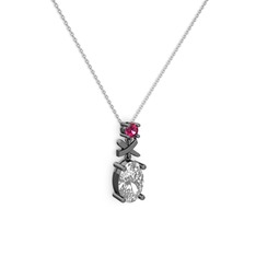 Beyaz zirkon ve rodolit garnet 925 ayar siyah rodyum kaplama gümüş kolye (40 cm beyaz altın rolo zincir)