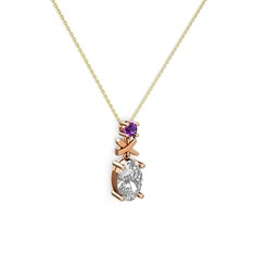 Oval Taşlı X kolye - Swarovski ve ametist 8 ayar rose altın kolye (40 cm altın rolo zincir) #10cce78