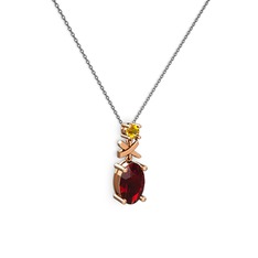 Garnet ve sitrin 8 ayar rose altın kolye (40 cm gümüş rolo zincir)