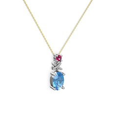 Akuamarin ve rodolit garnet 14 ayar beyaz altın kolye (40 cm gümüş rolo zincir)