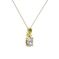 Oval Taşlı X kolye - Beyaz zirkon ve peridot 14 ayar altın kolye (40 cm rose altın rolo zincir) #12koszw