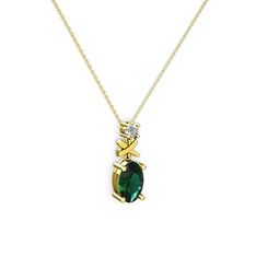 Oval Taşlı X kolye - Yeşil kuvars ve swarovski 14 ayar altın kolye (40 cm altın rolo zincir) #12mp9l7