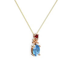 Akuamarin ve garnet 925 ayar rose altın kaplama gümüş kolye (40 cm altın rolo zincir)
