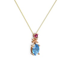 Akuamarin ve rodolit garnet 8 ayar rose altın kolye (40 cm altın rolo zincir)