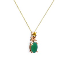Oval Taşlı X kolye - Kök zümrüt ve sitrin 18 ayar rose altın kolye (40 cm altın rolo zincir) #133lwda