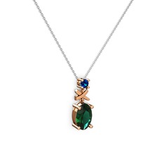 Oval Taşlı X kolye - Yeşil kuvars ve lab safir 925 ayar rose altın kaplama gümüş kolye (40 cm beyaz altın rolo zincir) #136r9s2