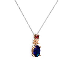 Lab safir ve garnet 925 ayar rose altın kaplama gümüş kolye (40 cm gümüş rolo zincir)