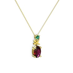 Oval Taşlı X kolye - Rodolit garnet ve yeşil kuvars 18 ayar altın kolye (40 cm altın rolo zincir) #140gxrf