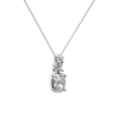 Oval Taşlı X kolye - Beyaz zirkon ve swarovski 14 ayar beyaz altın kolye (40 cm beyaz altın rolo zincir) #14nls3a
